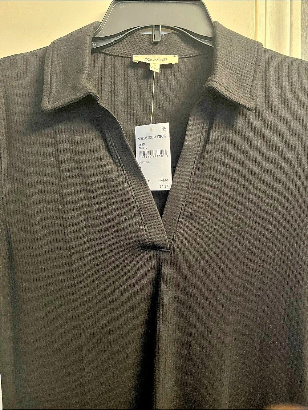 Madewell Ribbed Polo Top in Black Large NWT - Picture 4 of 4